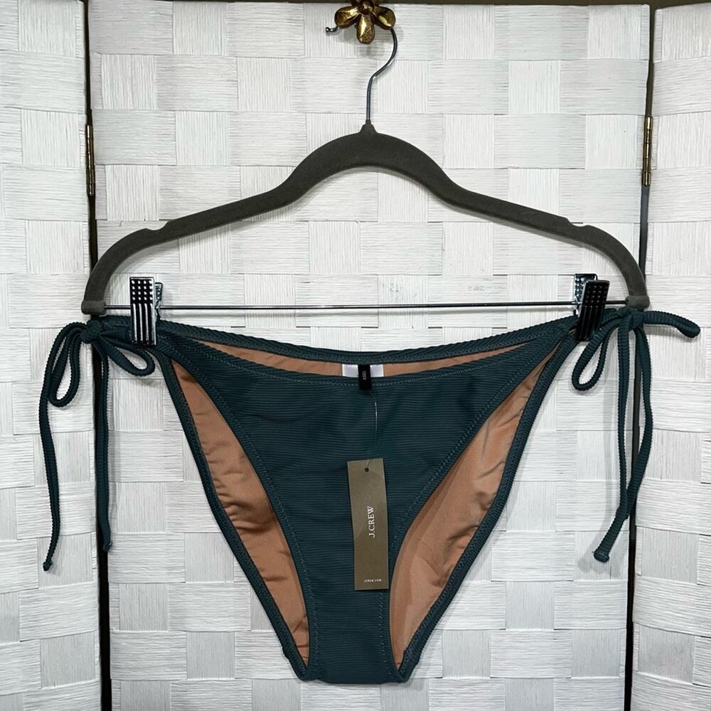 J. Crew Women’s Ribbed Curve Waist Bikini Bottom Size Large Teal Blue